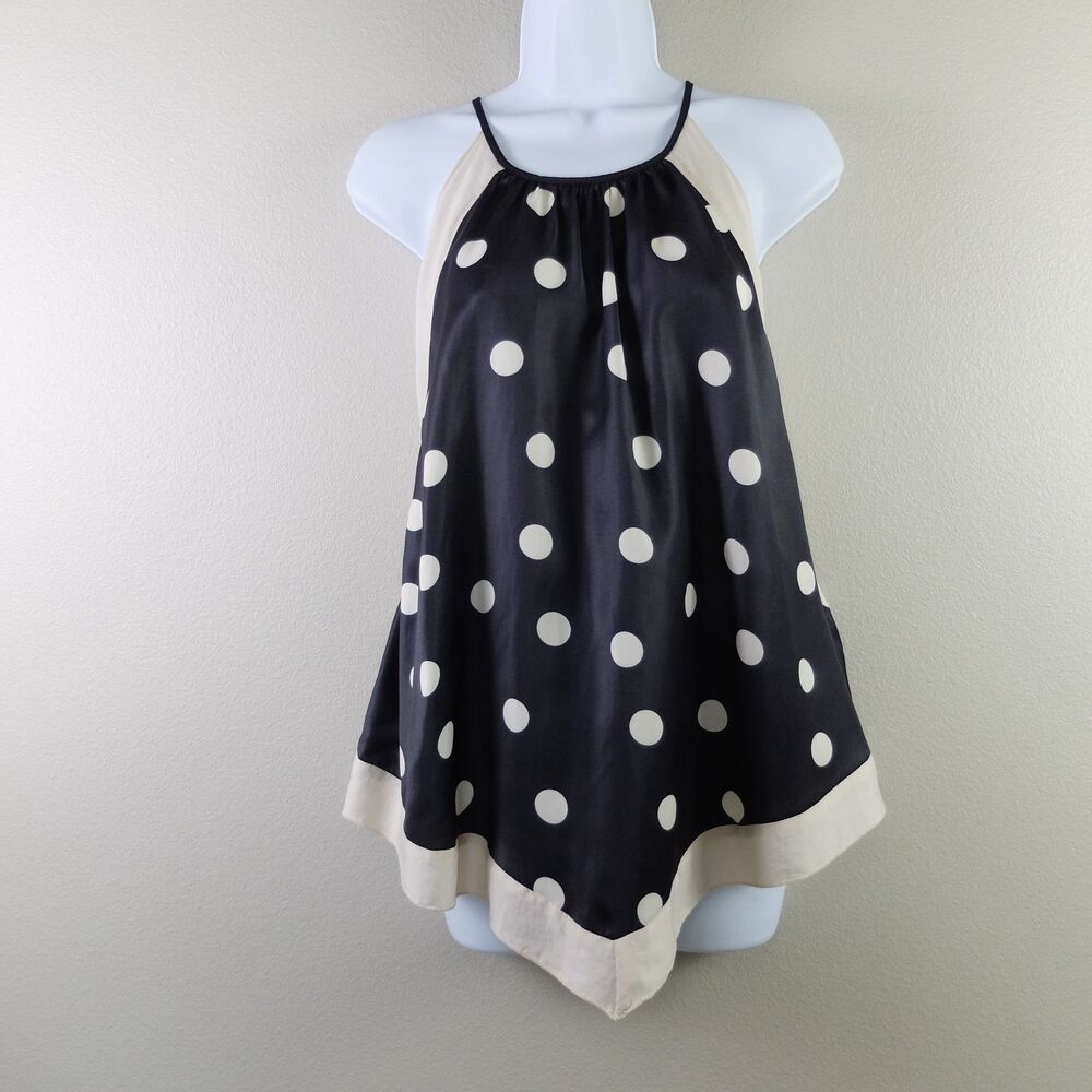Mustard Seed Black and Cream Polka Dot Halter Tank Top